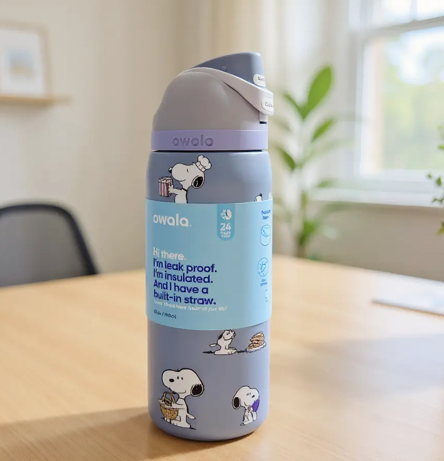 Owala Snoopy FreeSip 32oz Blue Insulated Stainless Steel Bottle Peanuts New