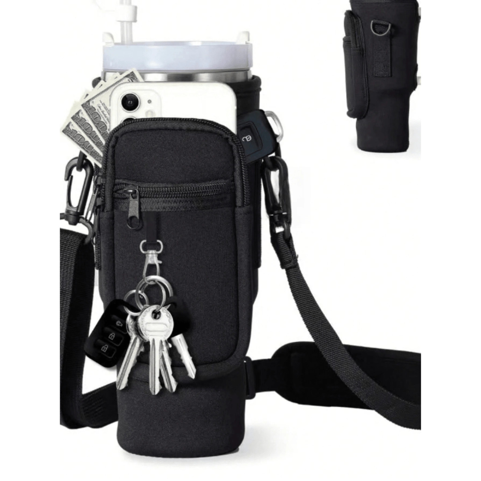 1pc Water Bottle Carrier Bag Crossbody Sling 24-40oz Tumbler Phone Pocket Holder