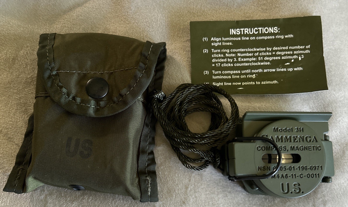 Cammenga Model 3H Tritium Lensatic Compass Olive Drab US Military Issue Pouch