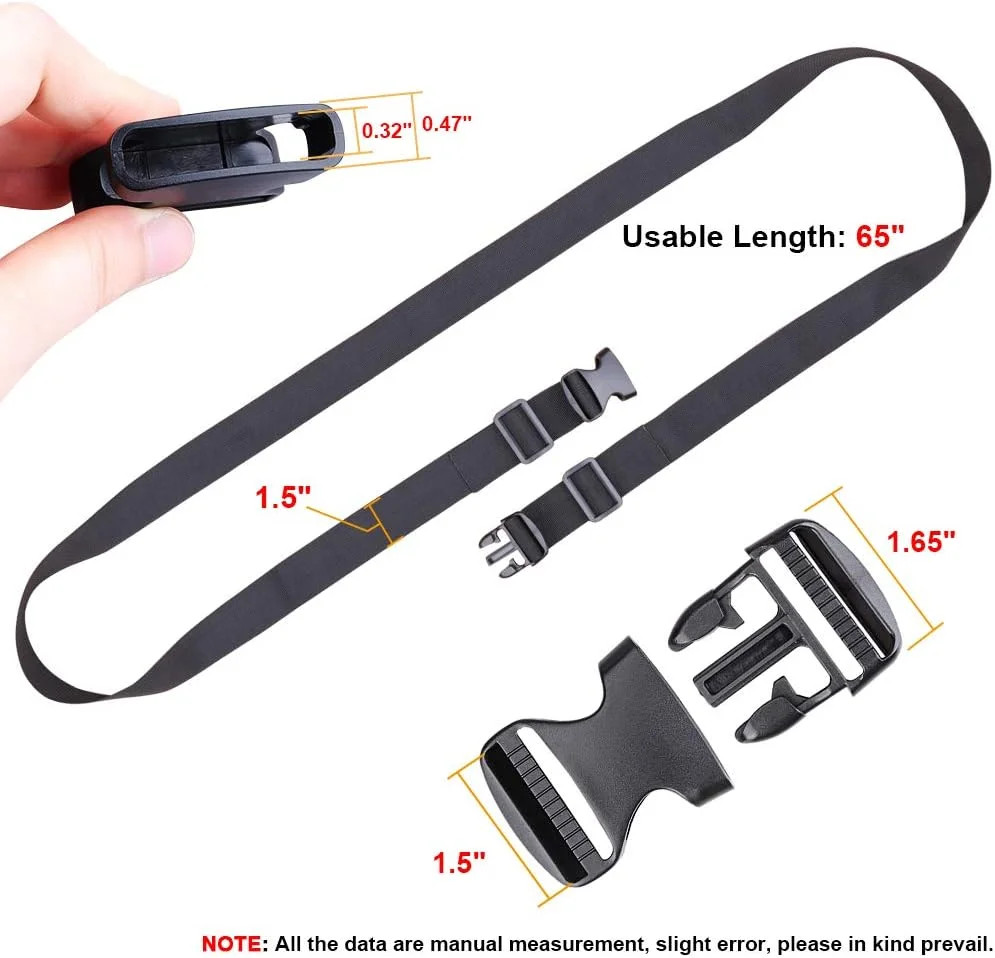 5.4 Ft x 1.5 inches Utility Straps with Buckle Adjustable, 4-Pack, Black