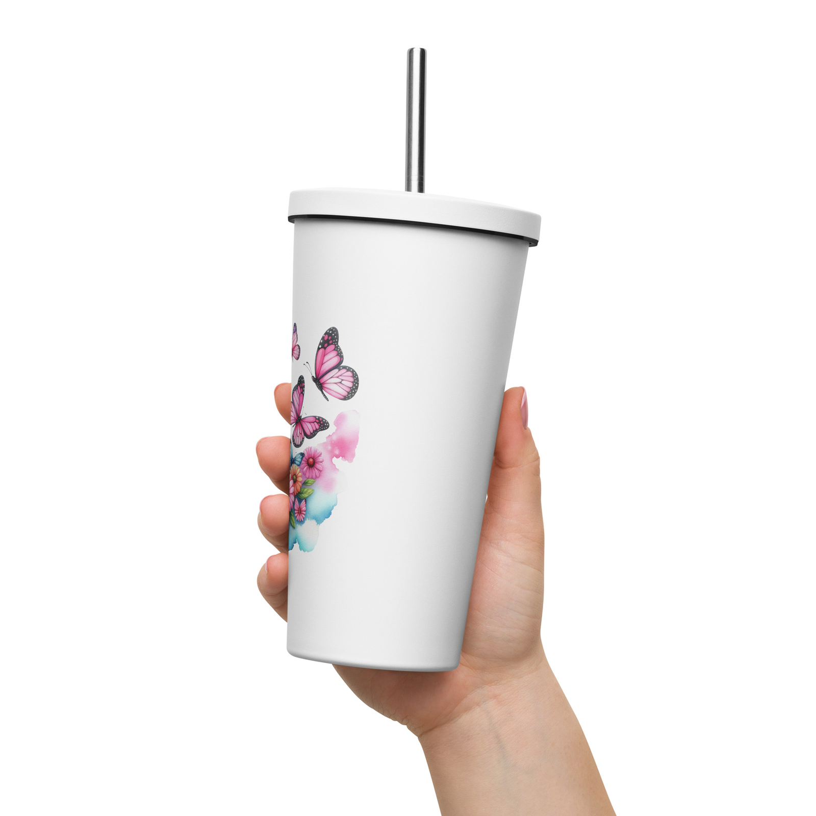 Insulated tumbler with a straw