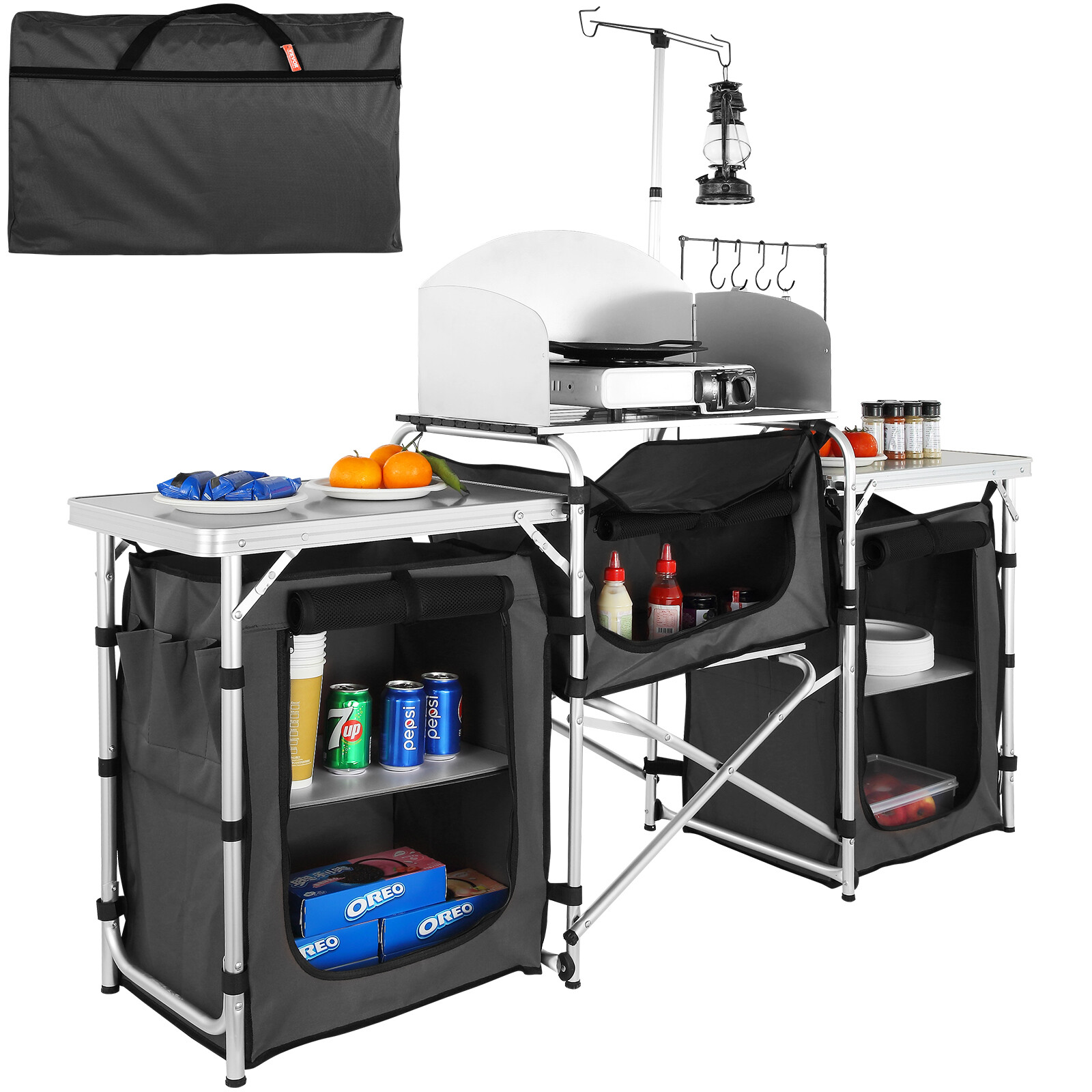 VEVOR Portable Kitchen Camping Table with Storage Aluminum Outdoor Cooking