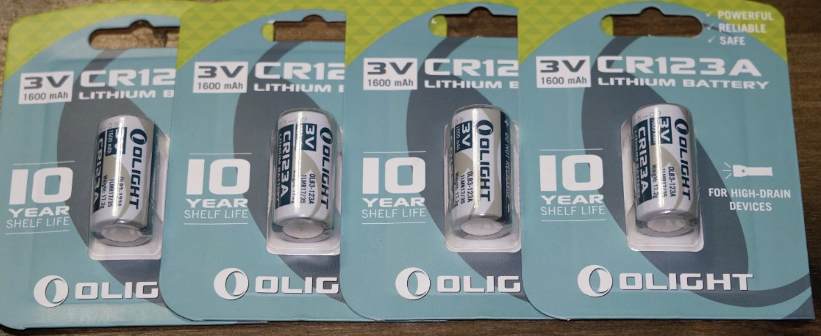 Olight CR123A Lithium Battery 3V 1600 mAh (Lot of 4, New/Sealed)