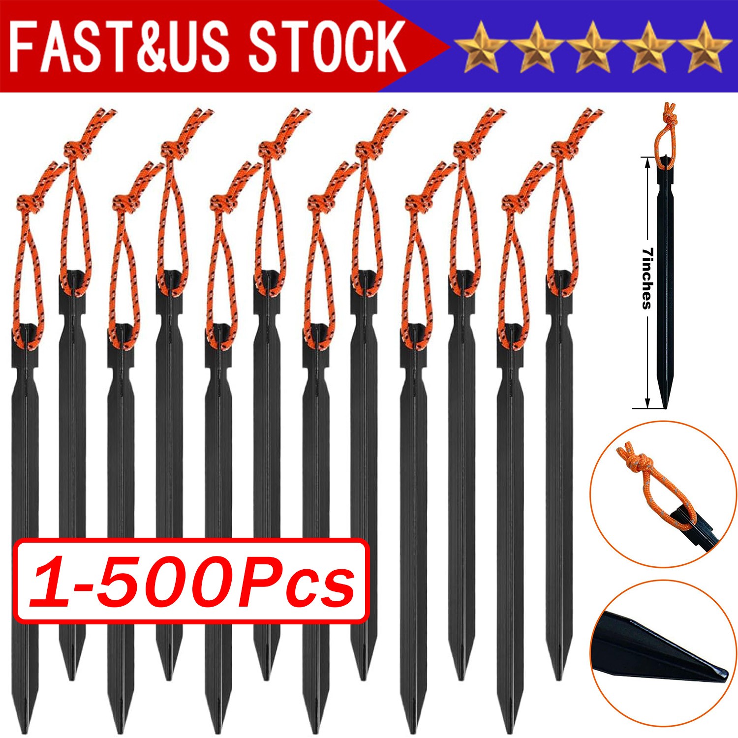 1~500 Pack Tent Stakes Heavy Duty, Aluminum Tent Stakes Pegs, Metal Tent Spikes