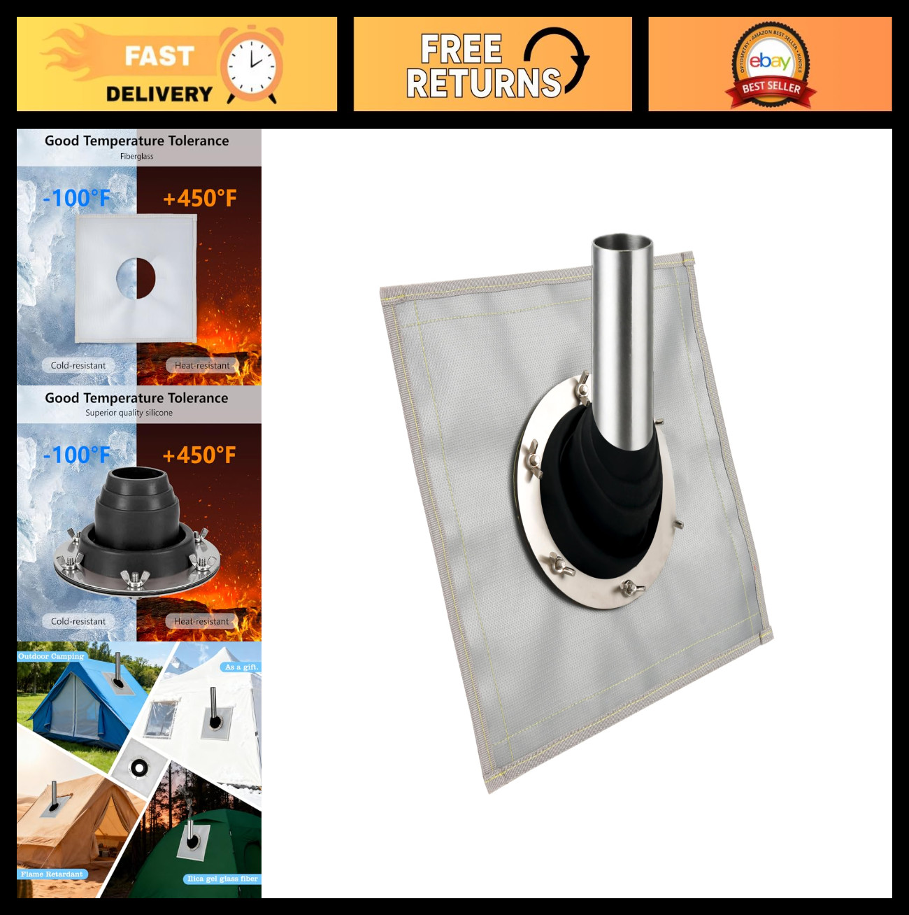 Flexible Silicone Tent Stove Jack Kit – High Temp Flue Flashing & Chimney Ring f