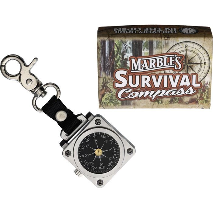 Marbles Survival Compass With Attachment Clip Stainless-Steel Case 4″ Overall