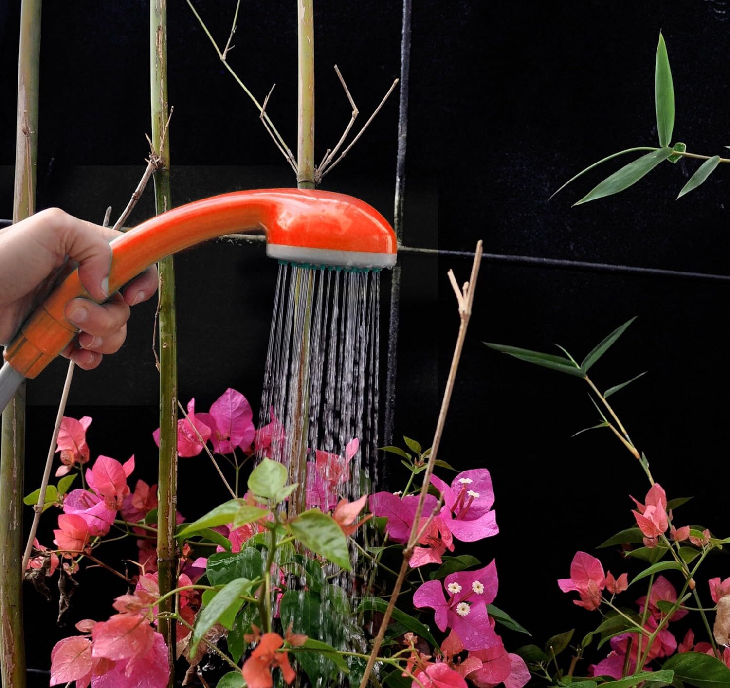 Portable Battery Operated Orange Showerhead For Indoor Outdoor Use