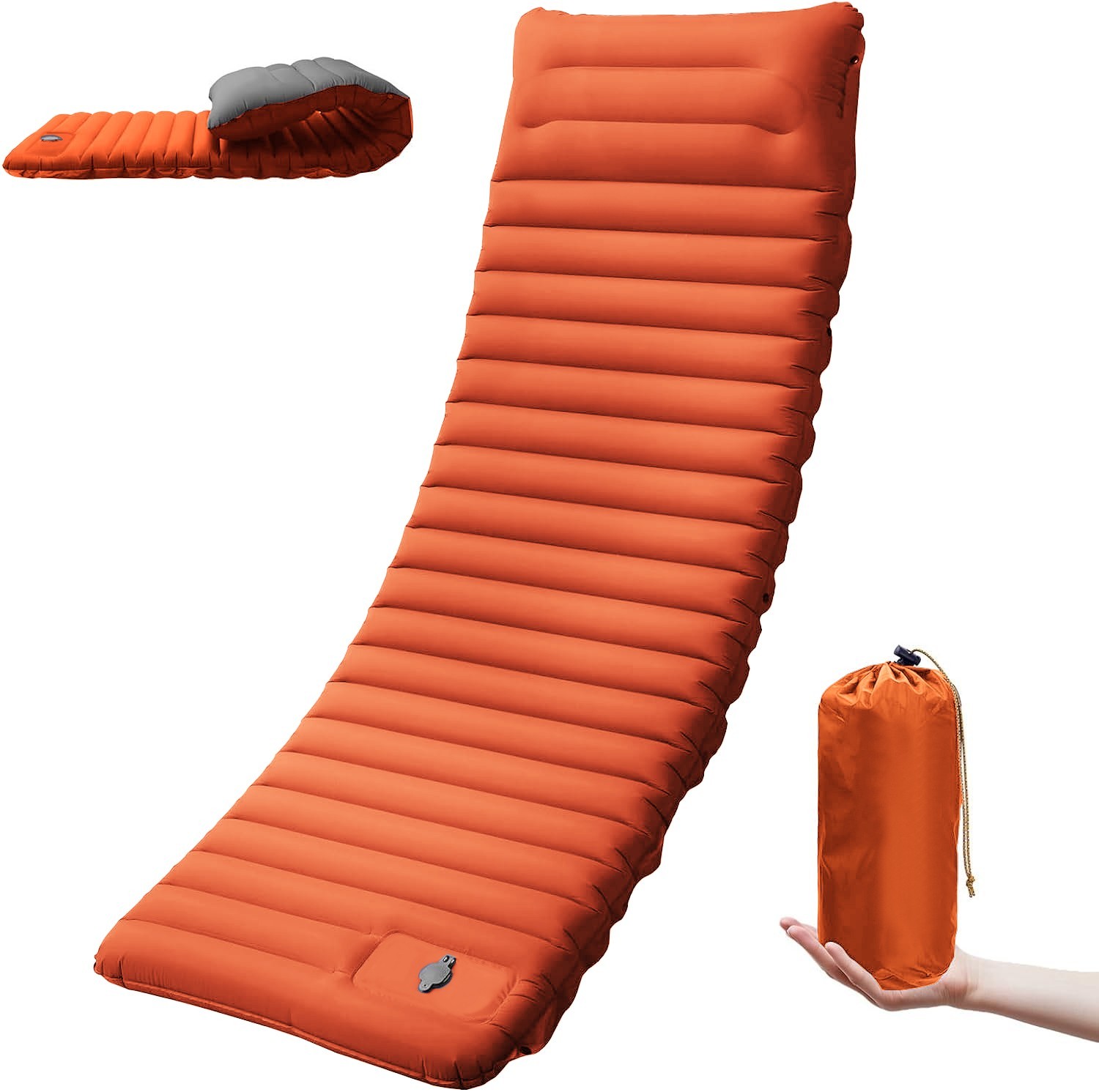 Camping Sleeping Pad Inflatable Mat Built-in Foot Pump Mattress 4″ / 10cm Pillow