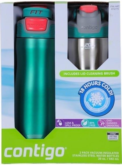 Contigo Autoseal Fit Trainer, 2 Pack, Bermuda Teal, 20 oz NEW