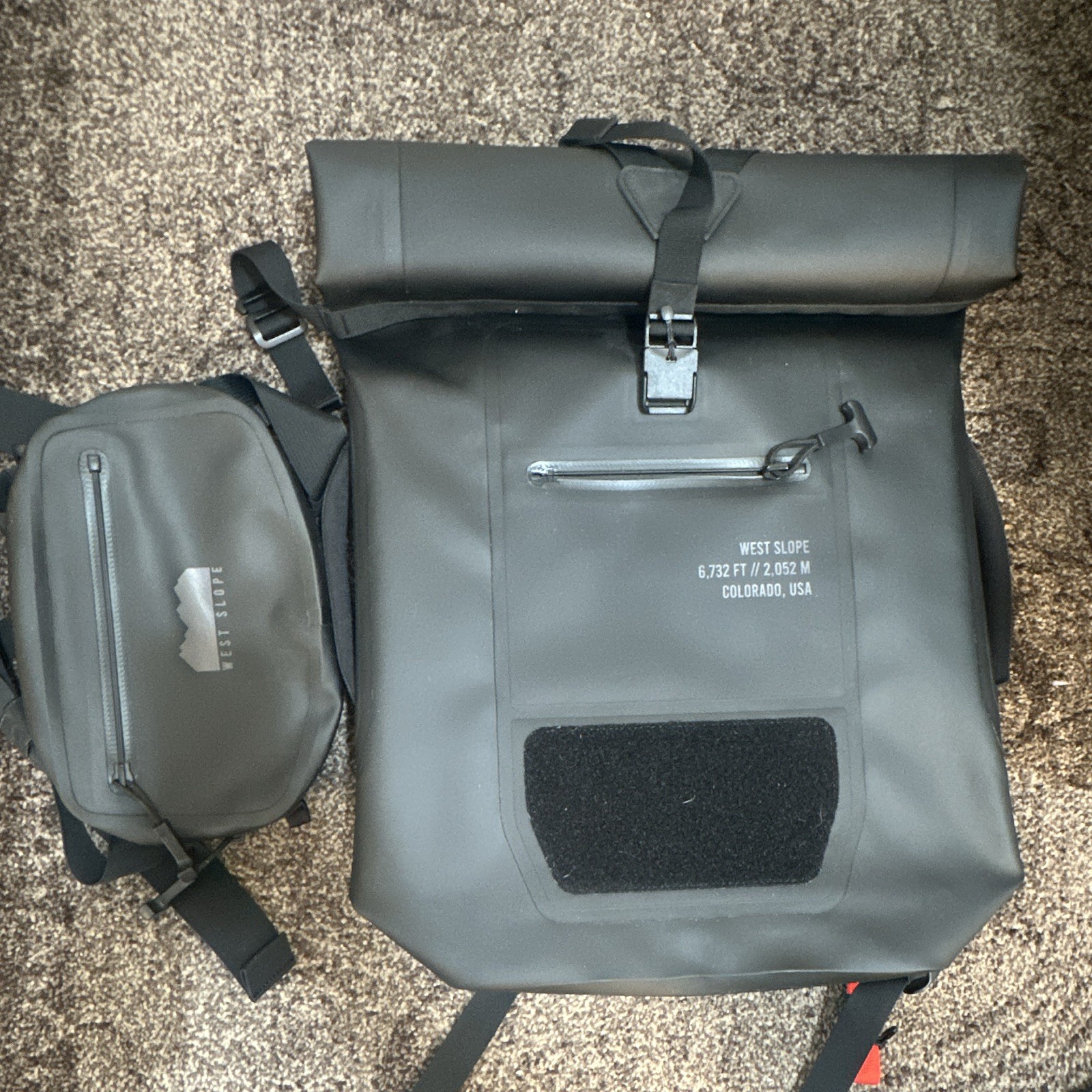 West Slope Gray Roll-Top Hiking Backpack Buckle Closure Padded Straps 6.7ft³