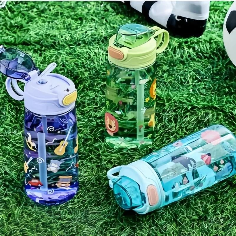 550ml Kids Cartoon Animal Water Bottle Straw Cup Leakproof Portable Outdoor
