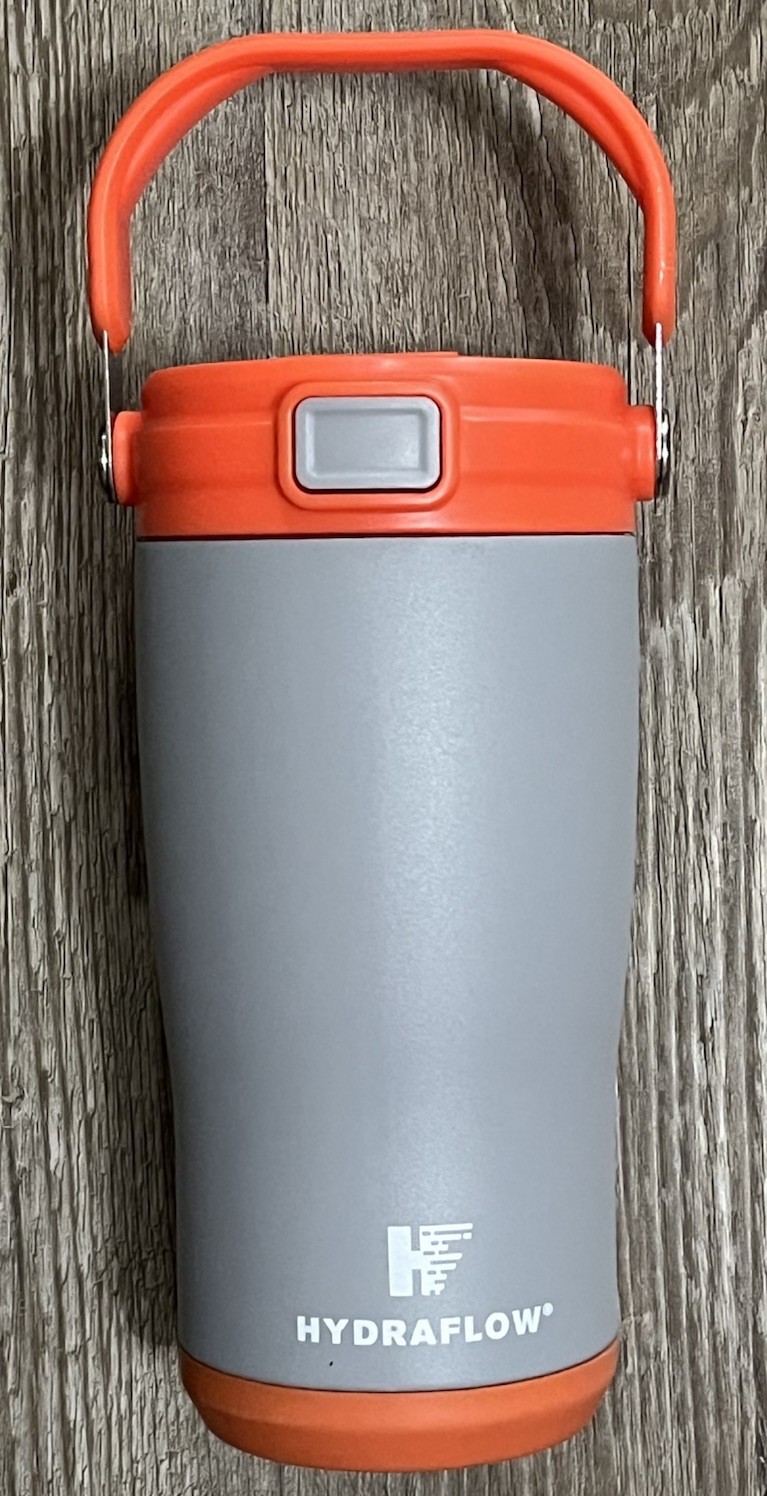 Hydraflow 14 ozs Gray Orange Water Bottle Flip Lock Handle Plastic Metal