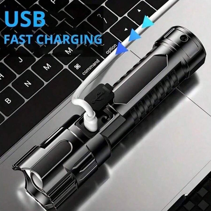 1pc Super Bright USB Rechargeable Flashlight, Wide Beam, Handheld, Outdoor Torch