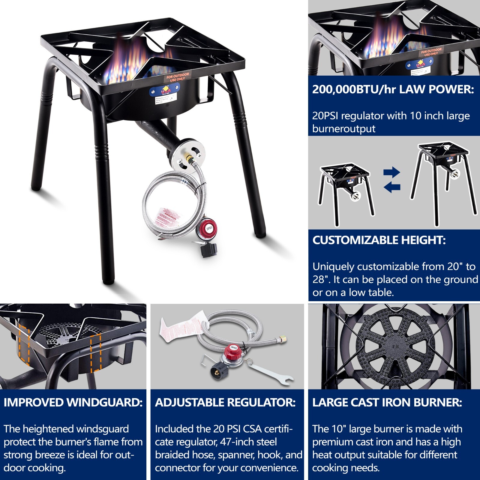 200,000 BTU. Camping Stove Outdoor Propane Burner Camp Stove Gas Stove Burner