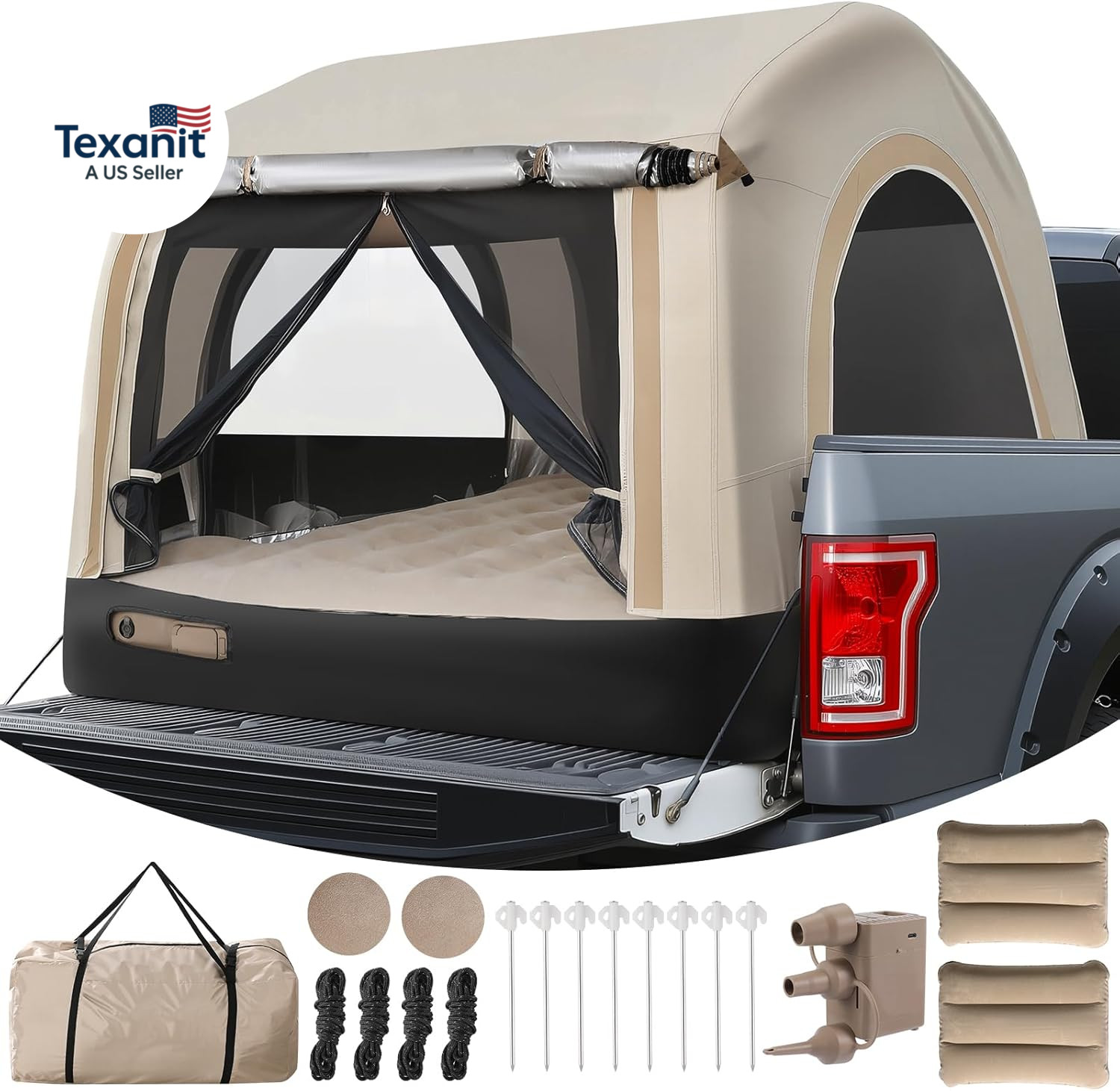 All-In-One Truck Bed Tent Auto Inflate Deflate Built in Pump 4.92FT, Pu2000Mm Wa