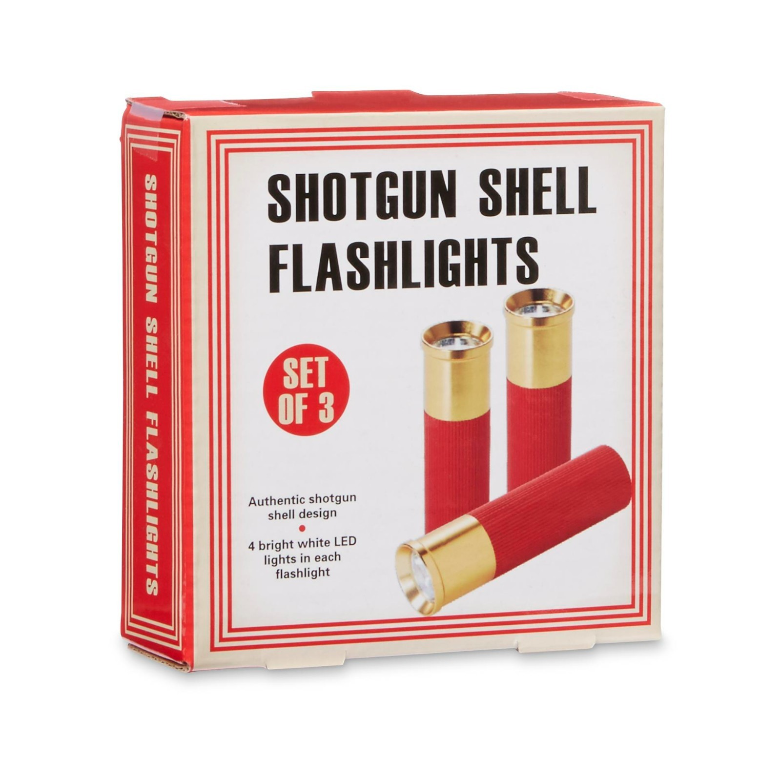 NEW Shotgun Shell LED Flashlights Set of 3 red & gold 4 inches battery powered