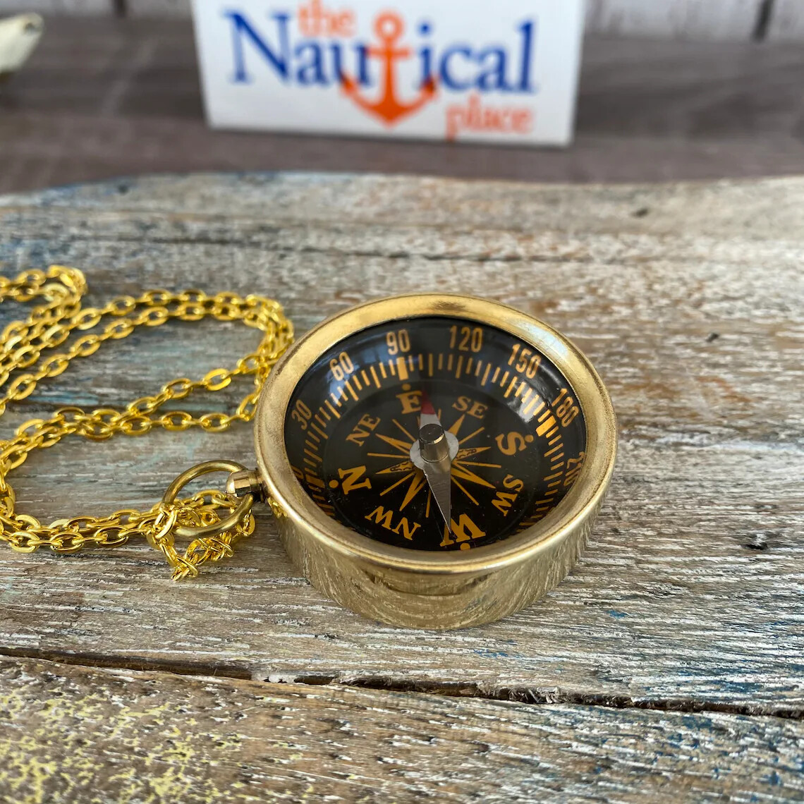 Brass Pocket Compass w/ Optional 27″ Chain & Bag – Gold, Silver, Antique Finish
