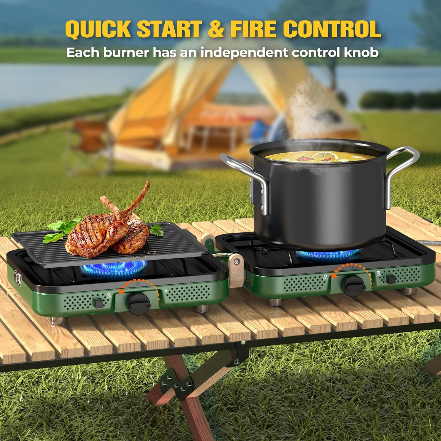 2 Burner Camping Stove,10000 BTU Propane Camp Stove Portable Folding Gas Travel