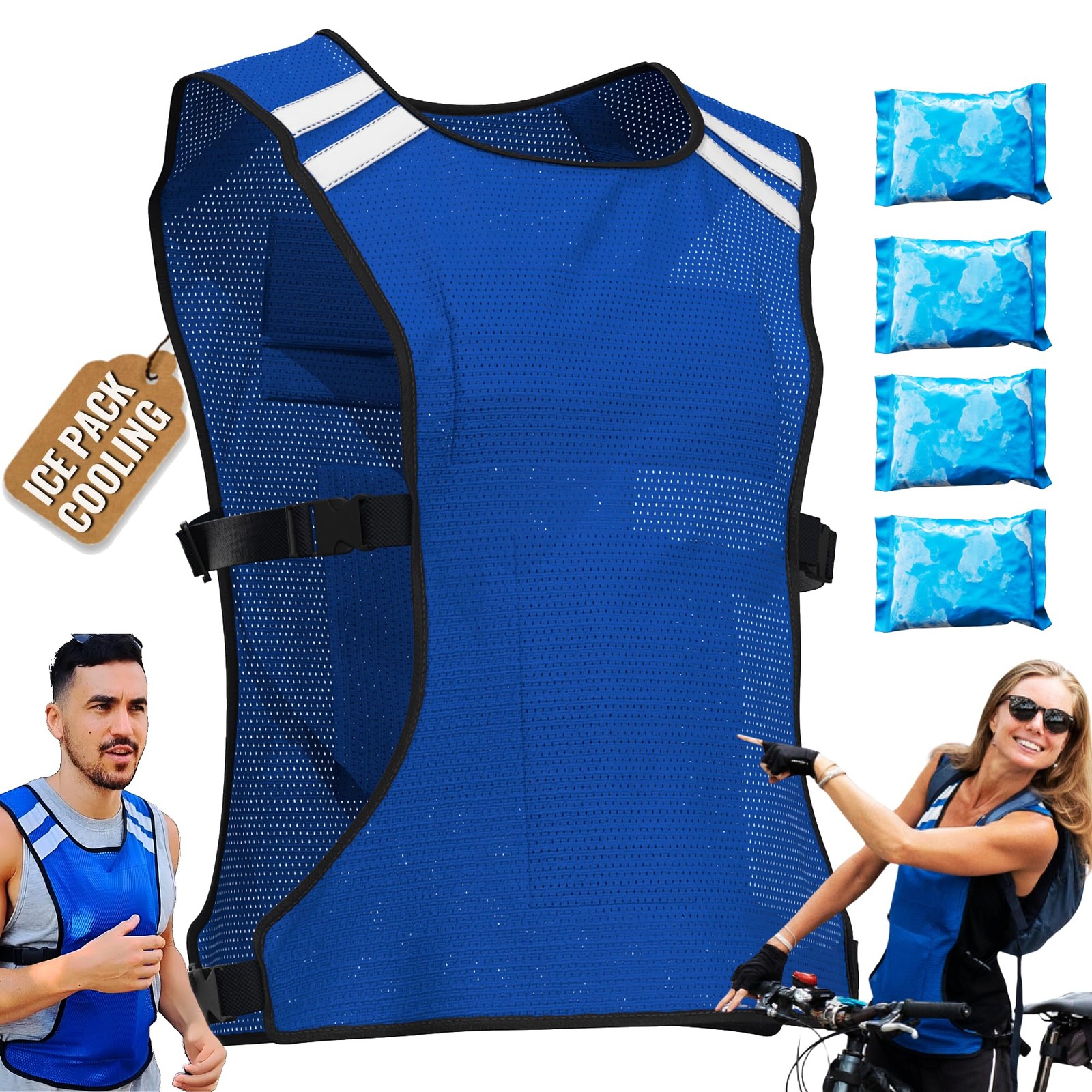 Cooling Vest with 8 Reusable Polymer Crystal Ice Packs Long-Lasting Cooling Vest