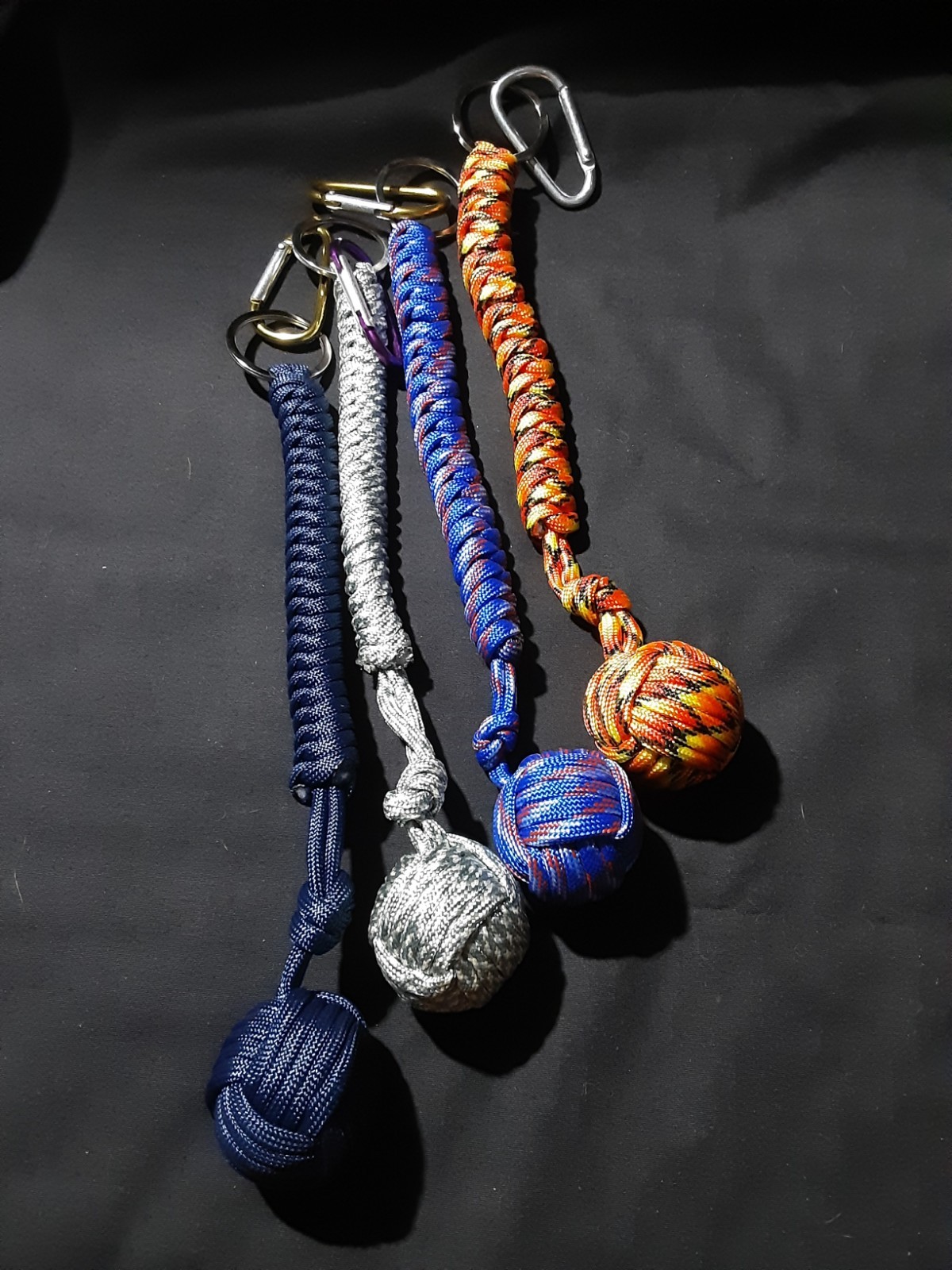 (4) Four Brand New 1 Inch Ball Paracord Monkey Fist Keychains 4 Different Colors
