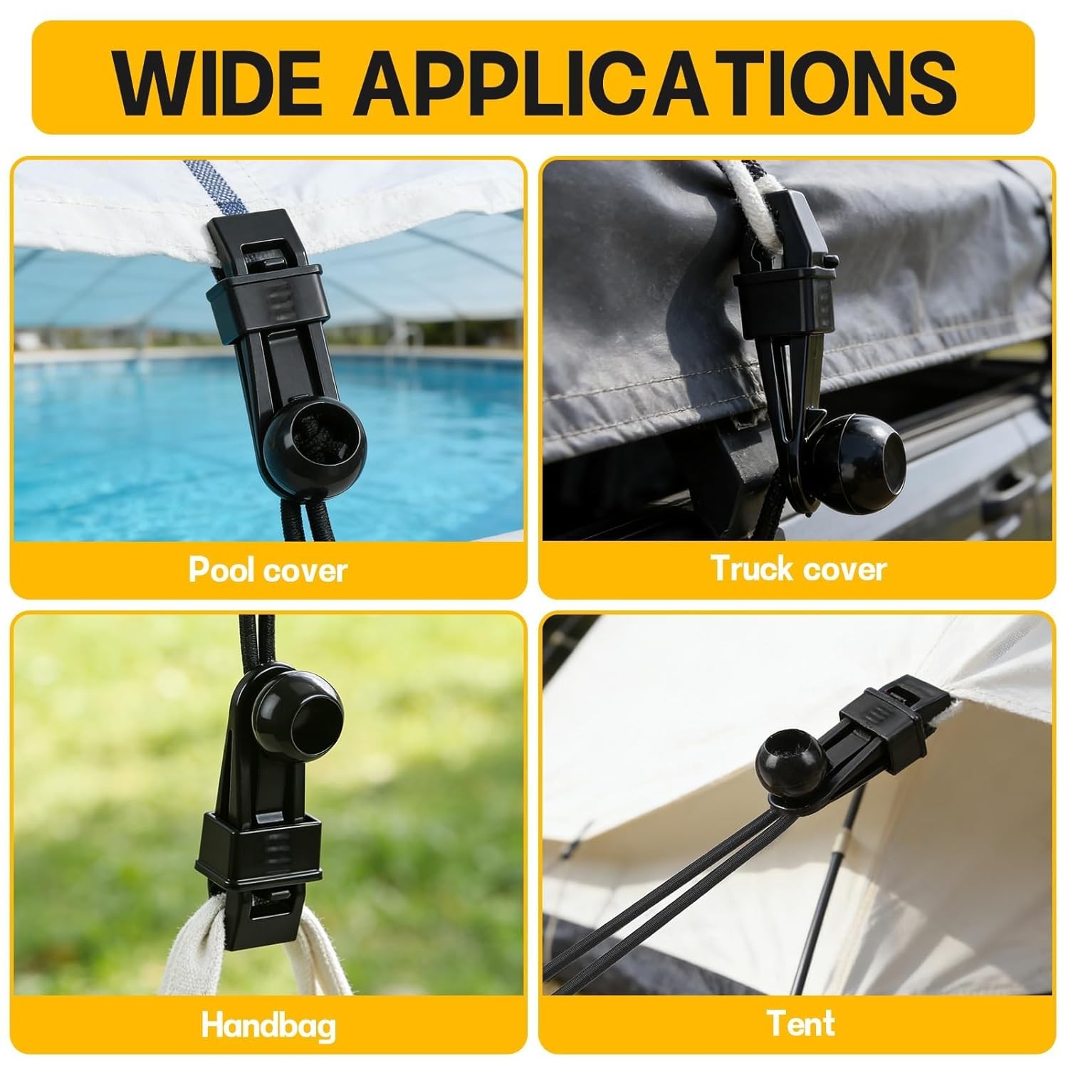30 Pcs Tarp Clips Heavy Duty, Bungee Cords and Shark Teeth Lock Grip Tarp Tie Do