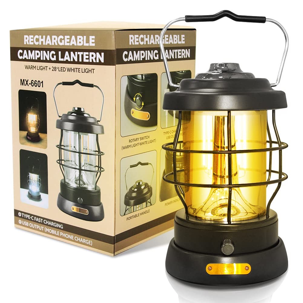 Retro Camping Lantern Rechargeable 1500lm 2 Modes Dimmableportable Electric Hurr