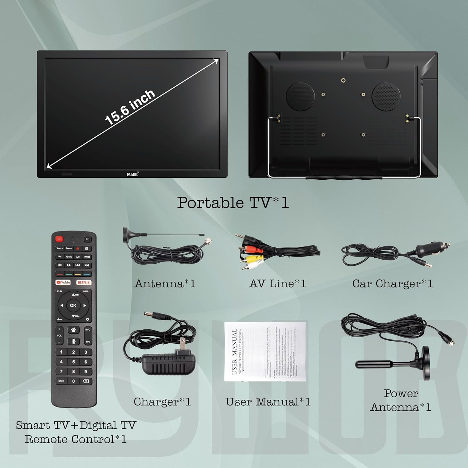 15.6″ Small Smart Tv,Built-In Digital Tuner,4000Mah Rechargeable Battery TV, HDM