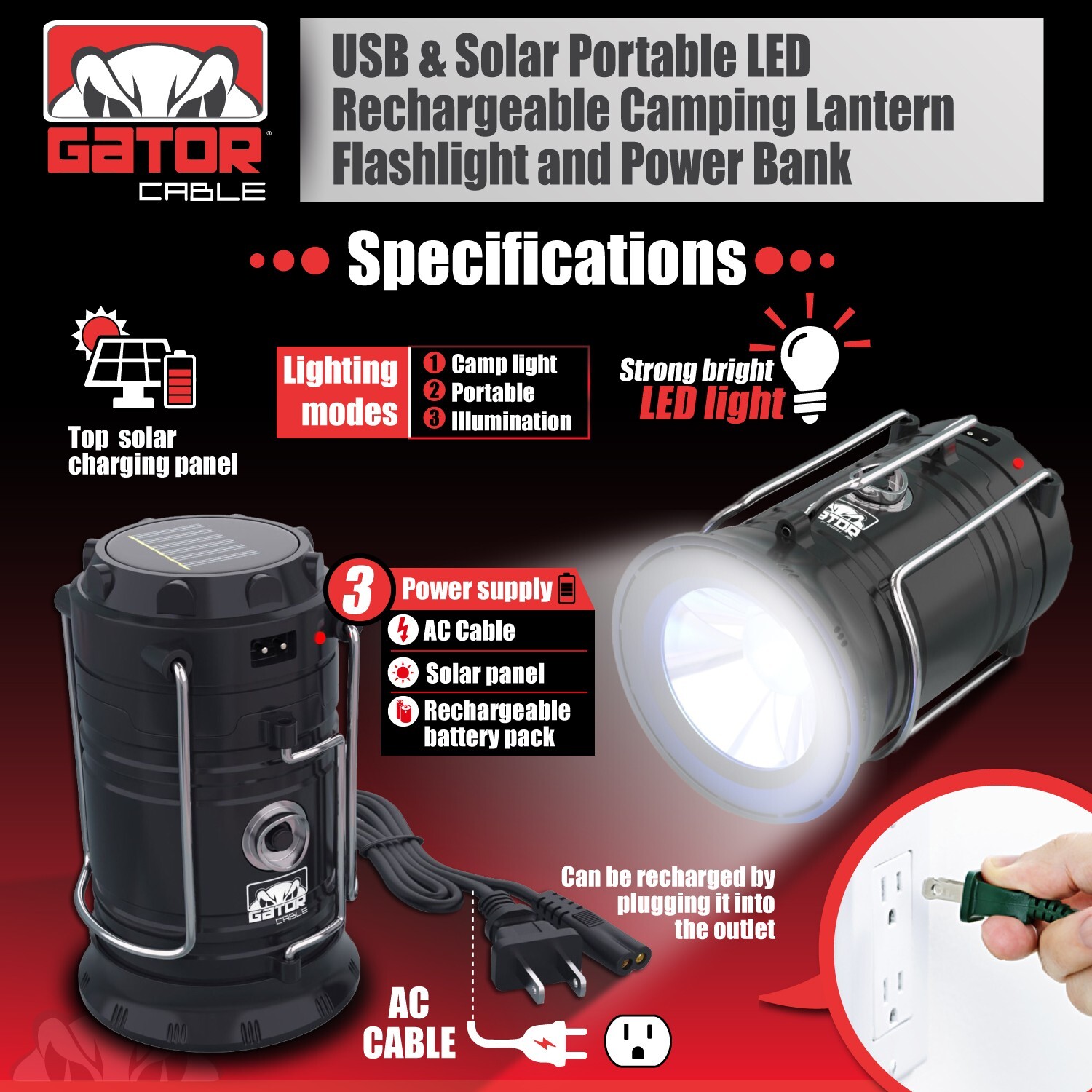 2x Solar Camping Lantern Flashlight Lamp Portable Rechargeable LED USB Power