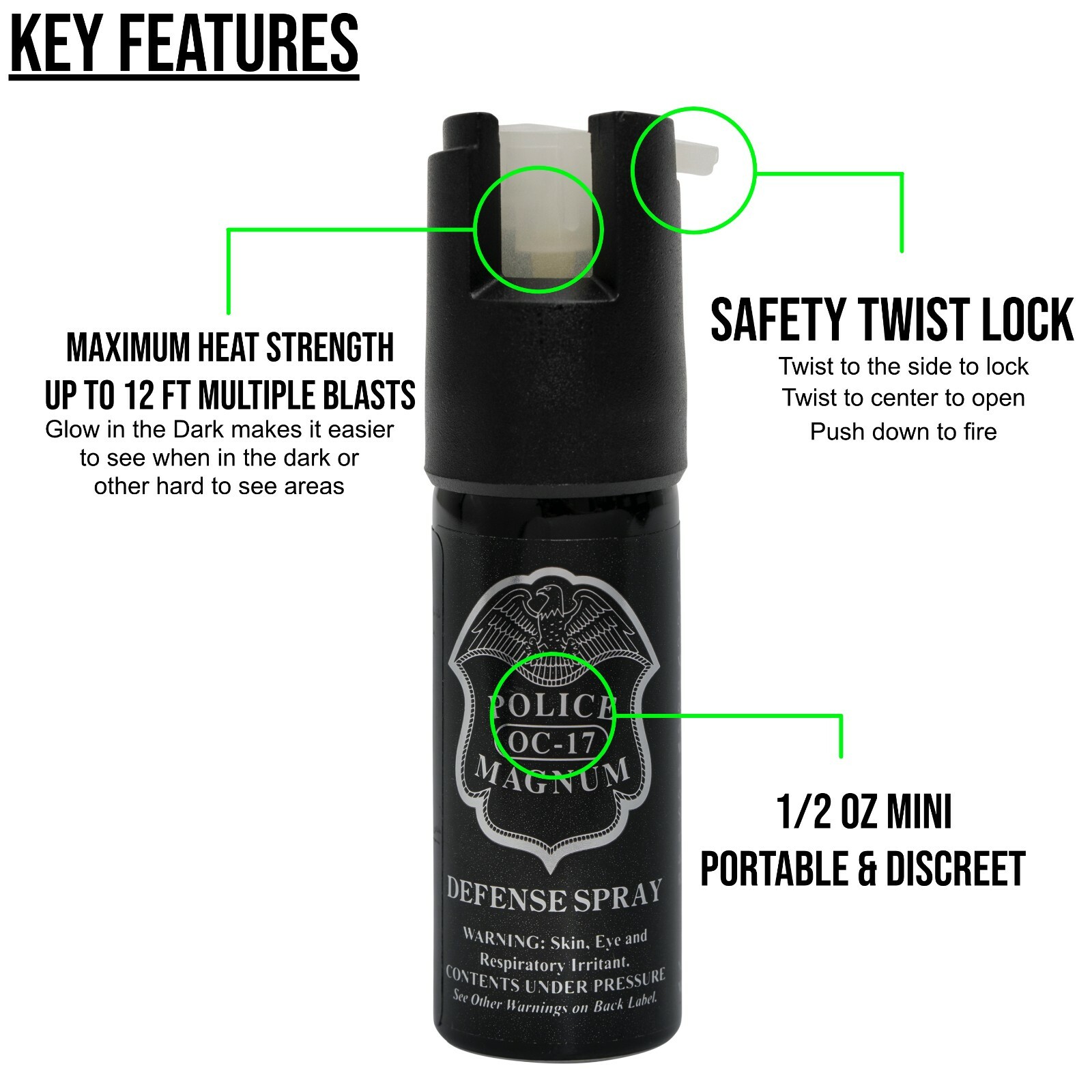 3 Police Magnum pepper spray .50oz GID actuator self defense security protection