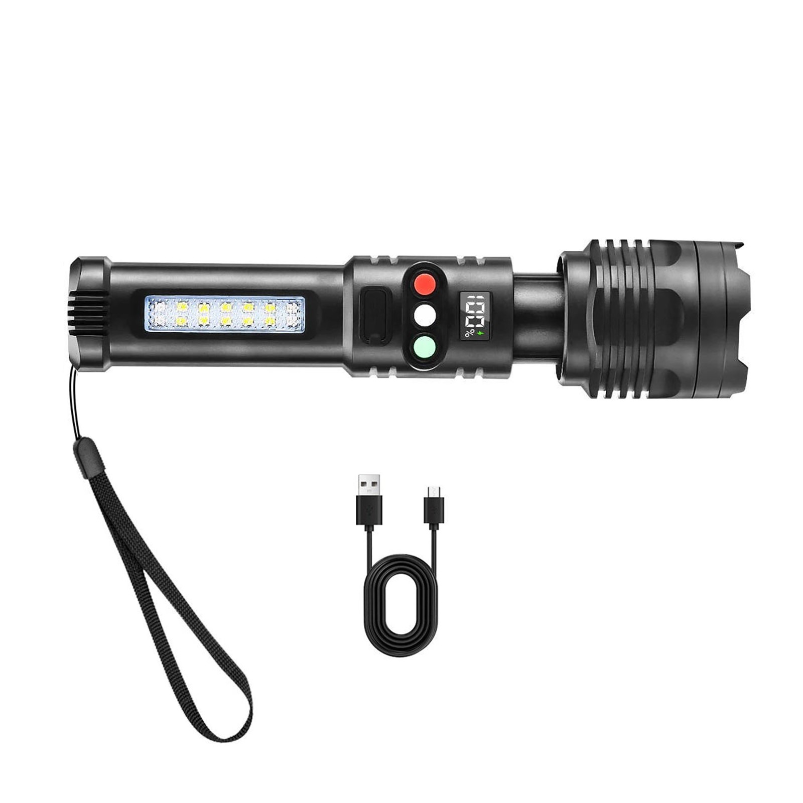Tactical Flashlight Rechargeable 3 Color LED 1200mAh Type C USB Zoomable Light