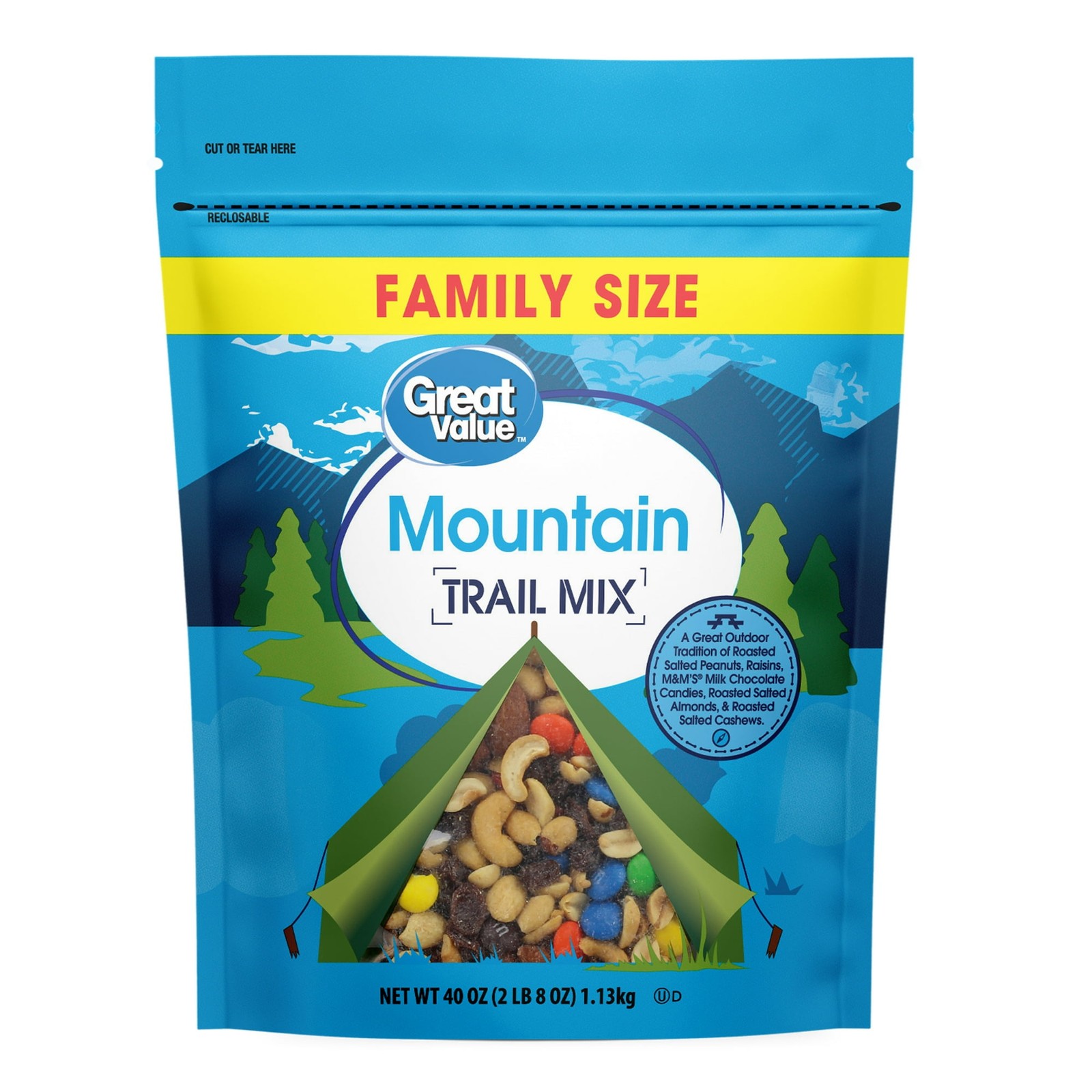 Great Value Mountain Trail Mix, Family Size, 40 oz,With roasted salted