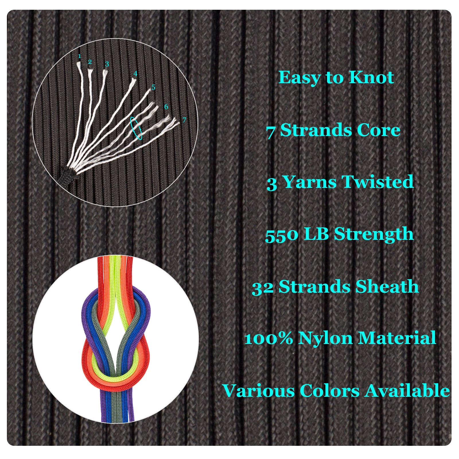 HERCULES Type III Paracord 550 Paracord Rope Parachute Cord 50FT to 1000FT