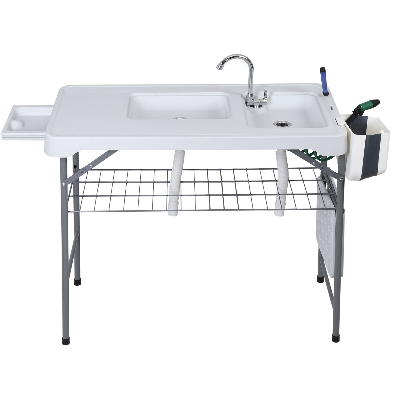 Fish Cleaning Table Portable Camping Sink Station with Double Sink Swivel Faucet