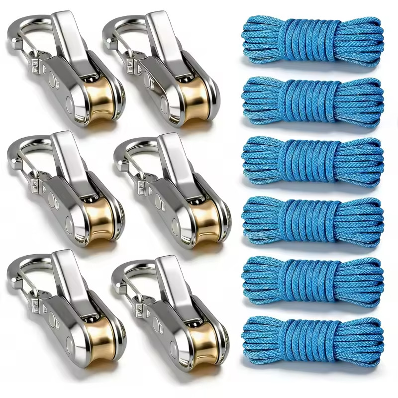 6 Hooks Rope with Roller Tensioner Lock Buckle Tie Down Rope Cargo Tightening