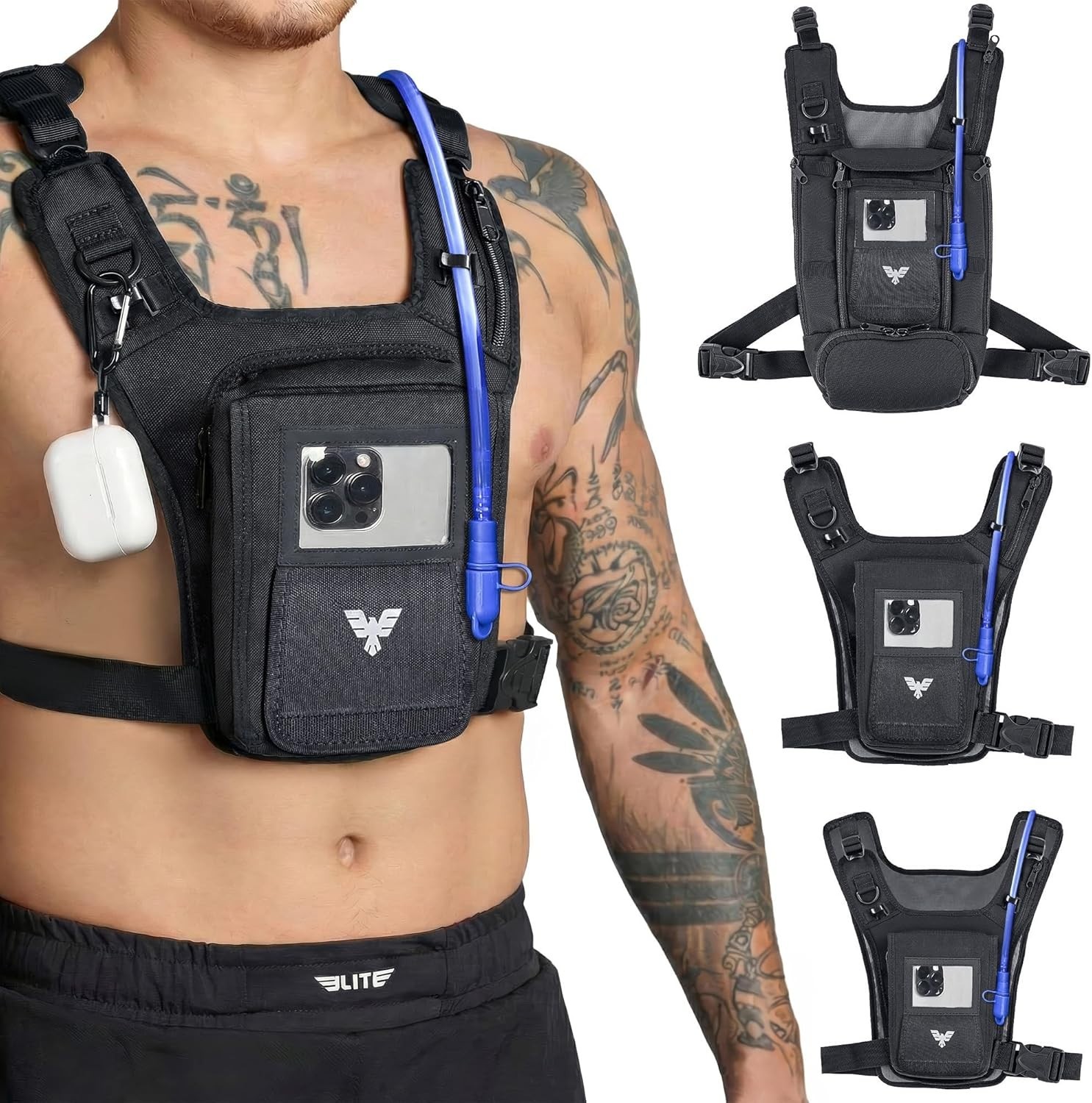 Elite Hydra Running Chest Pack W/ Gun Holster, Phone Holder Touch Friendly, Came