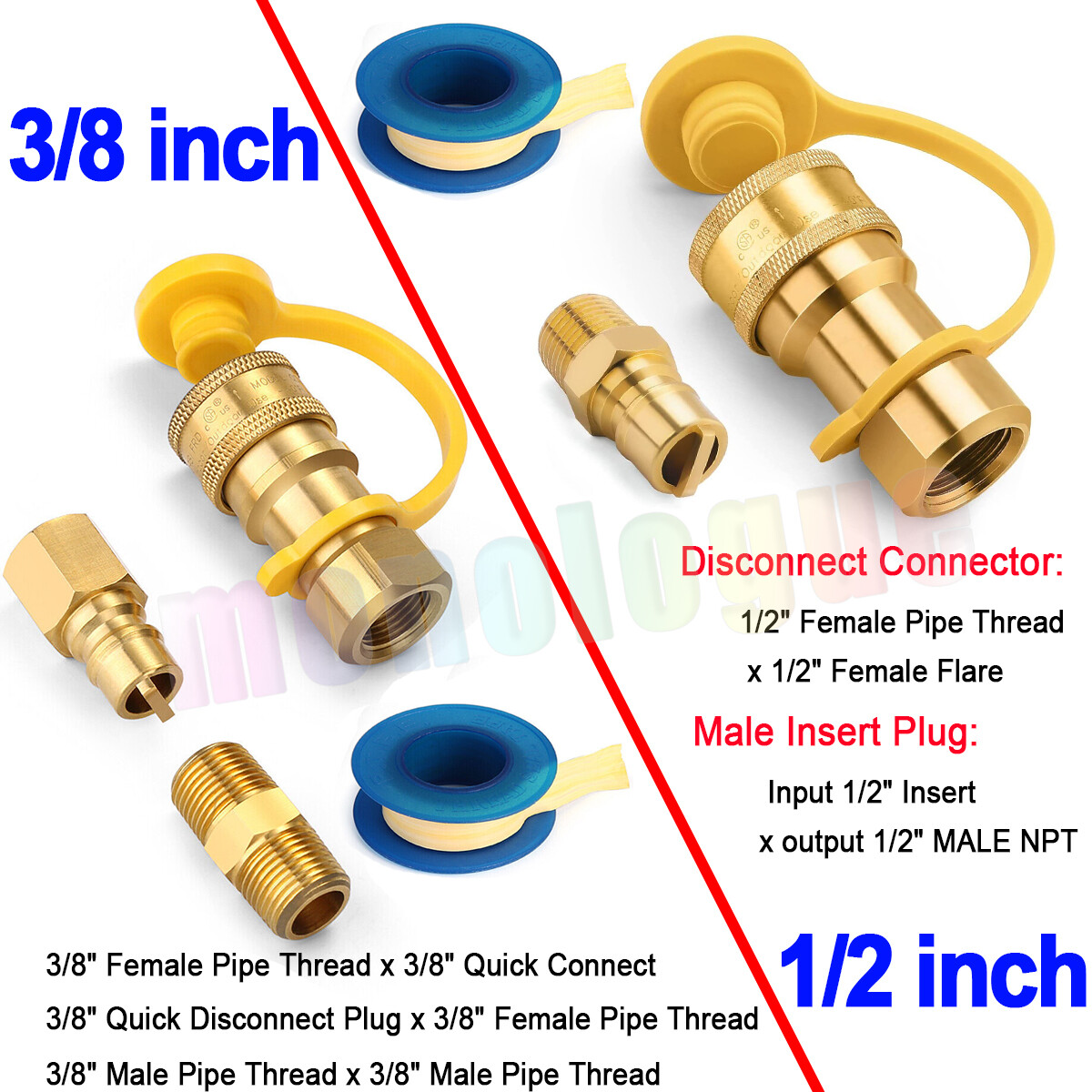 1/2″,3/8″ QDD LP Gas Propane Hose Quick Connect Fittings Disconnect Fittings Kit