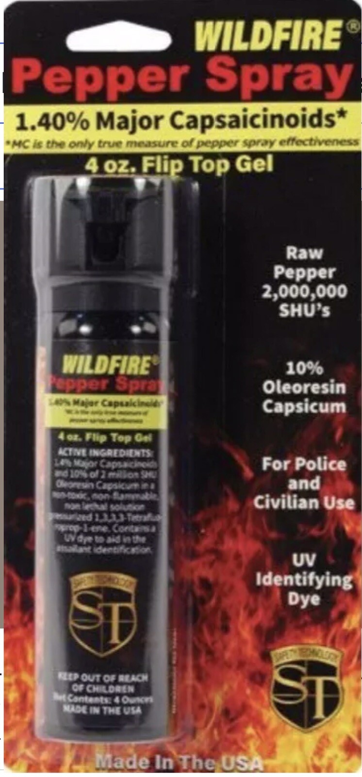Hottest Wildfire STICKY PEPPER GEL Self Defense 4oz Spray 10% OC 1.4% MC UV Dye