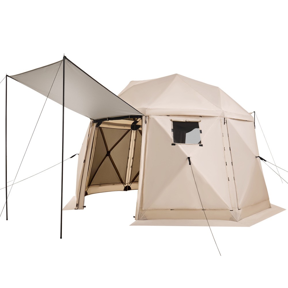 Beige 12×12 ft Pop‑Up Gazebo Tent 8‑10 Person Geodesic Camping Shelter