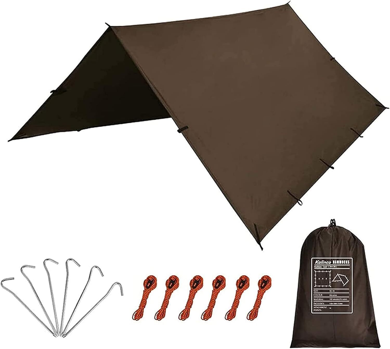 Waterproof Camping Tarp 10X10ft Lightweight Durable Rain Fly With Carry Bag