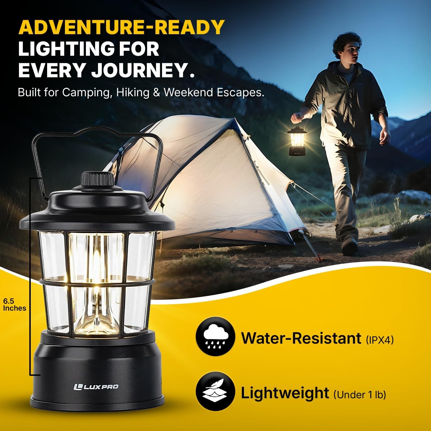 LUXPRO Retro Lantern LP1535 Battery-Powered Emergency Water-Resistant Hiking LED