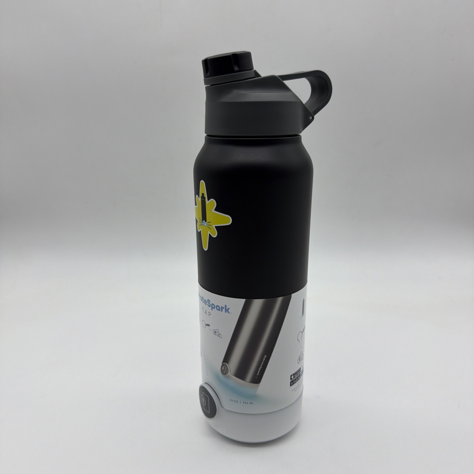 Hidrate Spark TAP (black) Steel Water Bottle Glows & Reminds You To Drink 32 Oz