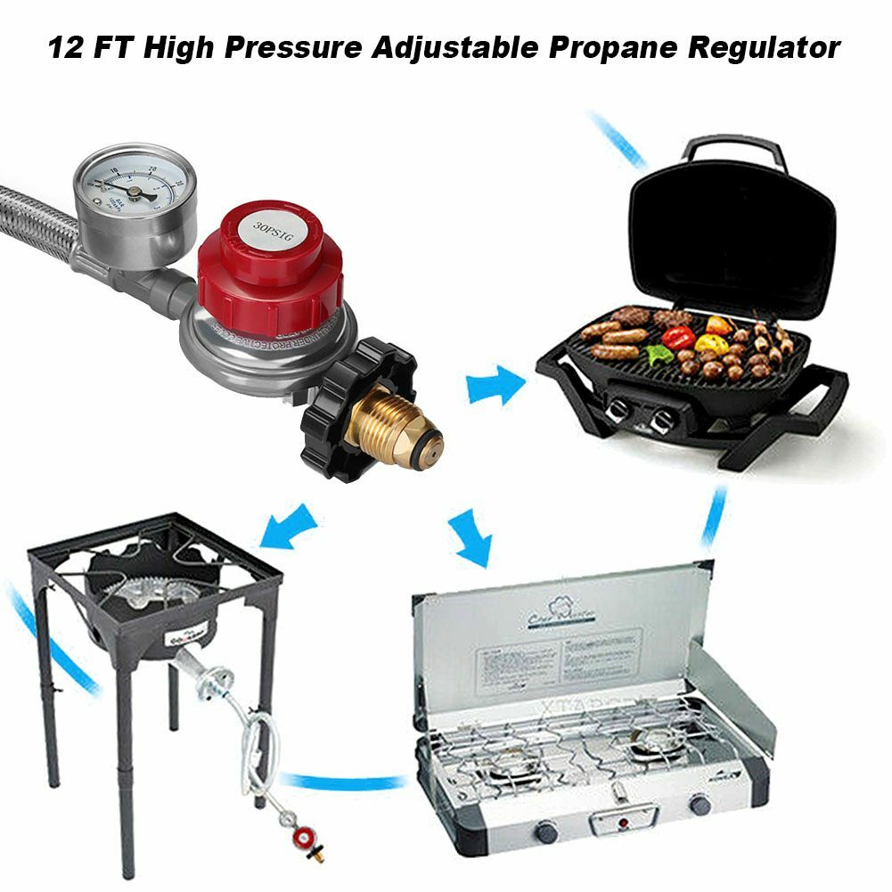 12 ft High Pressure Adjustable Propane Gas Regulator with Braided Hose Indicator