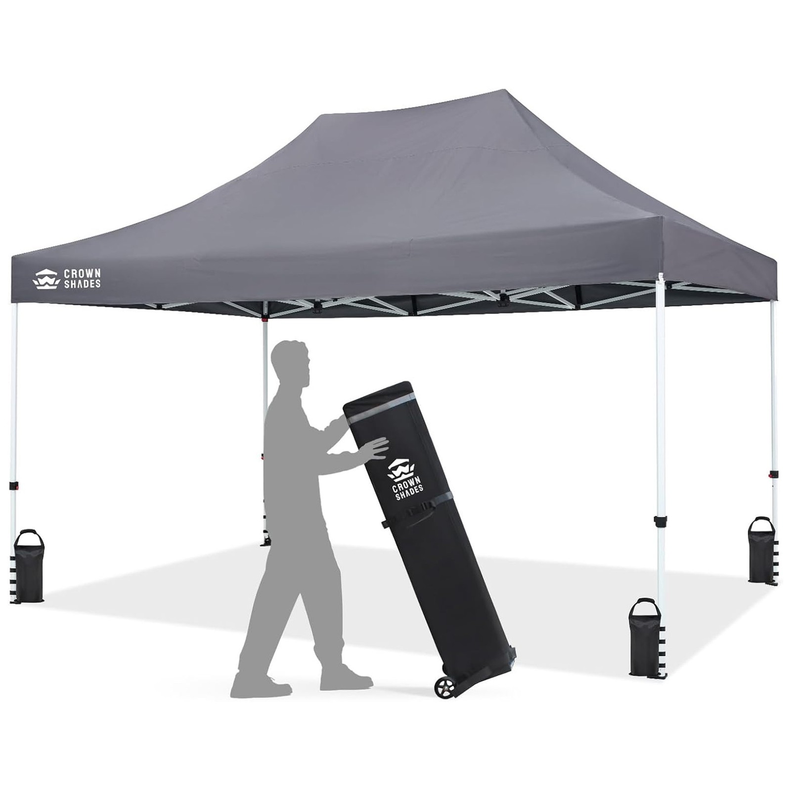 CROWN SHADES 10×15 Pop Up Canopy, Heavy Duty Tent for Events, Grey (Used)