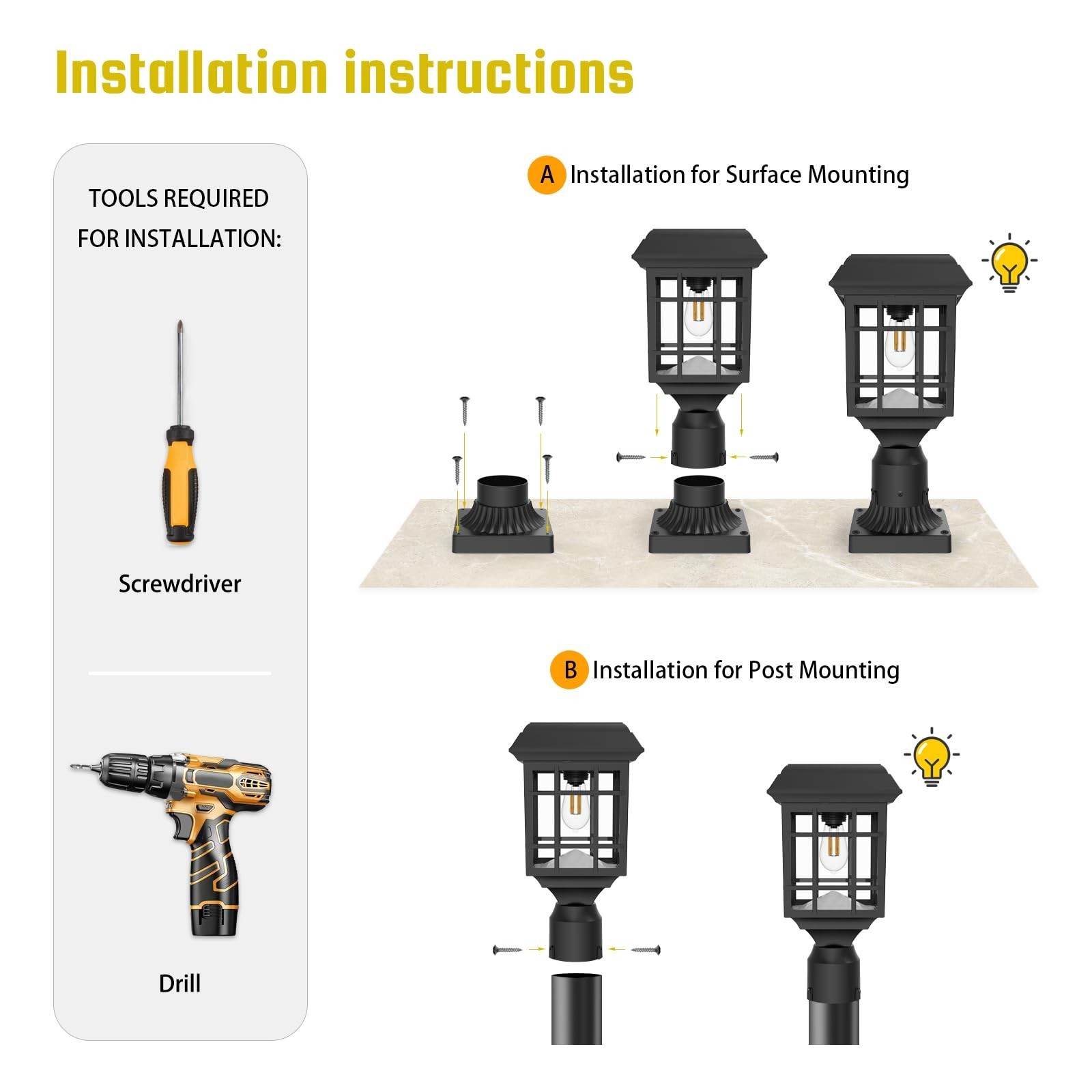 300 Lumens Solar Post Light – Dual Brightness (High 300LM/Eco 150LM), IP65 We…