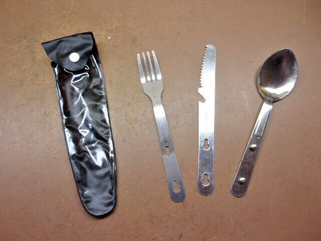 2 Sets of NOS Mess Kit Utensils 3 Piece Knife/Spoon/Fork Stainless Steel China