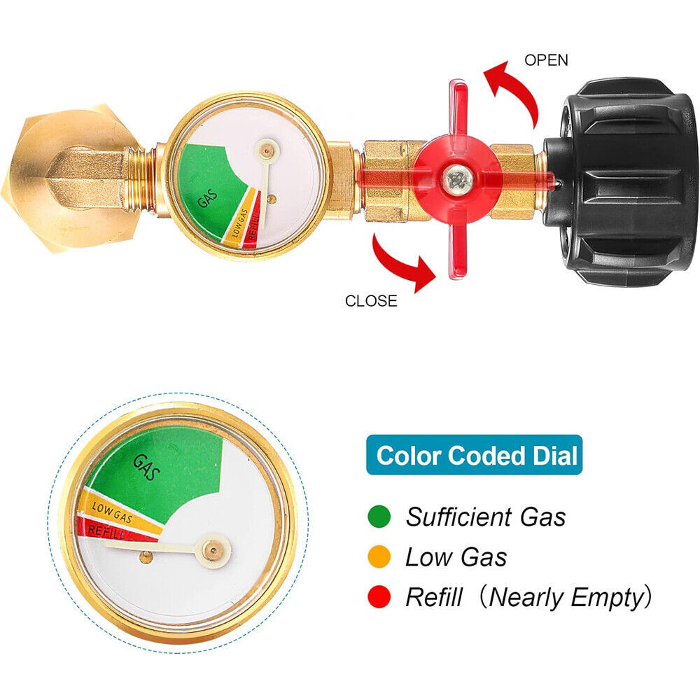 1Lb To 20Lb Tank Propane Refill Adapter With Gauge And ON-Off Control Valve US