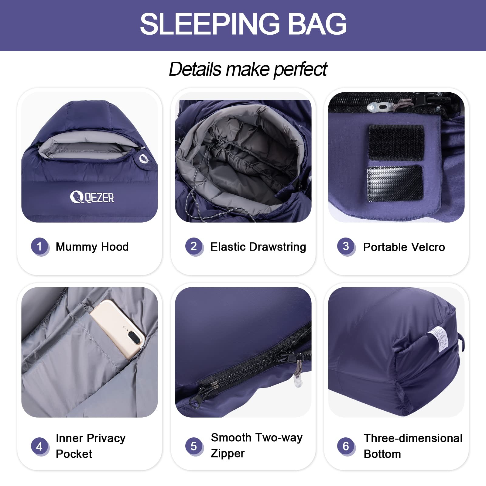 Down Sleeping Bag for Adults 0°F 10°F 15°F 20°F Backpacking Sleeping Bag for Col