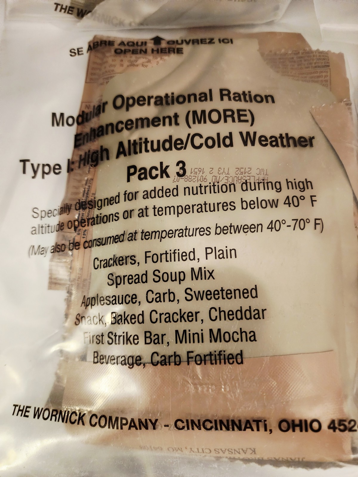Military MORE MRE Meal Ready To Eat Cold Weather 6 Pack 2025 INSP Date or Better