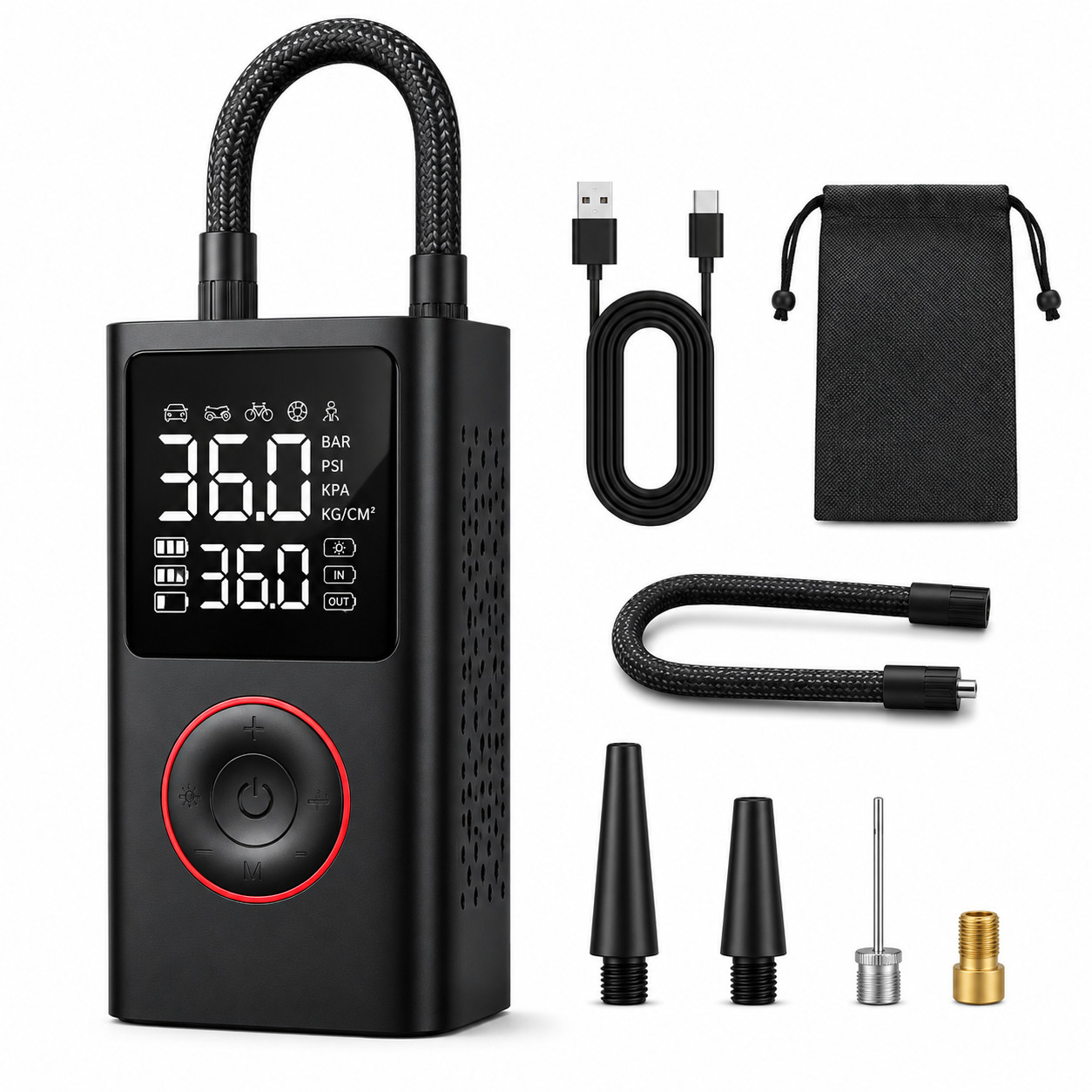 Cordless 150 PSI Tire Inflator Portable Air Pump Digital Gauge LED USB Recharge