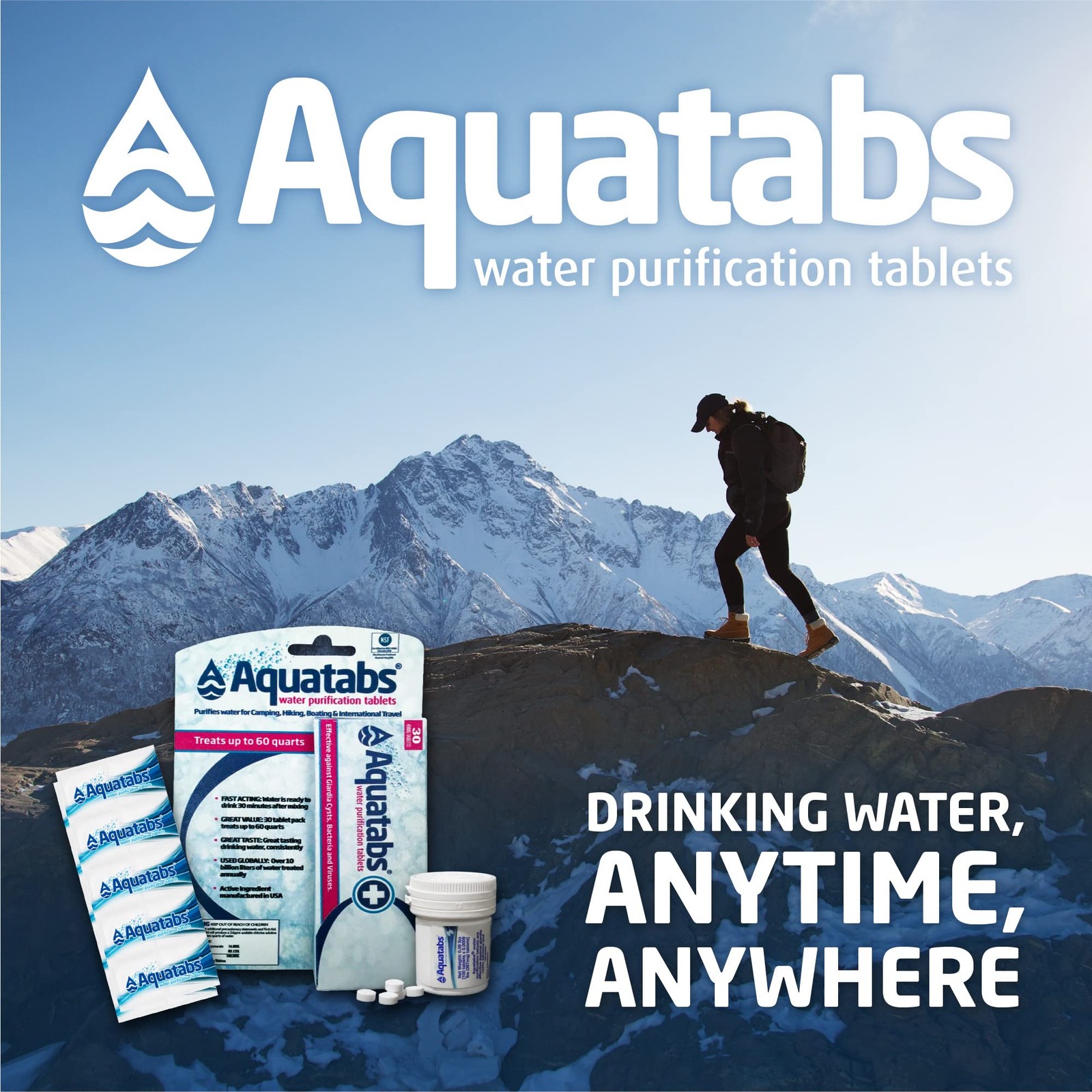 Water Purification Tablets for Camping Hiking Emergencies 100 Pack